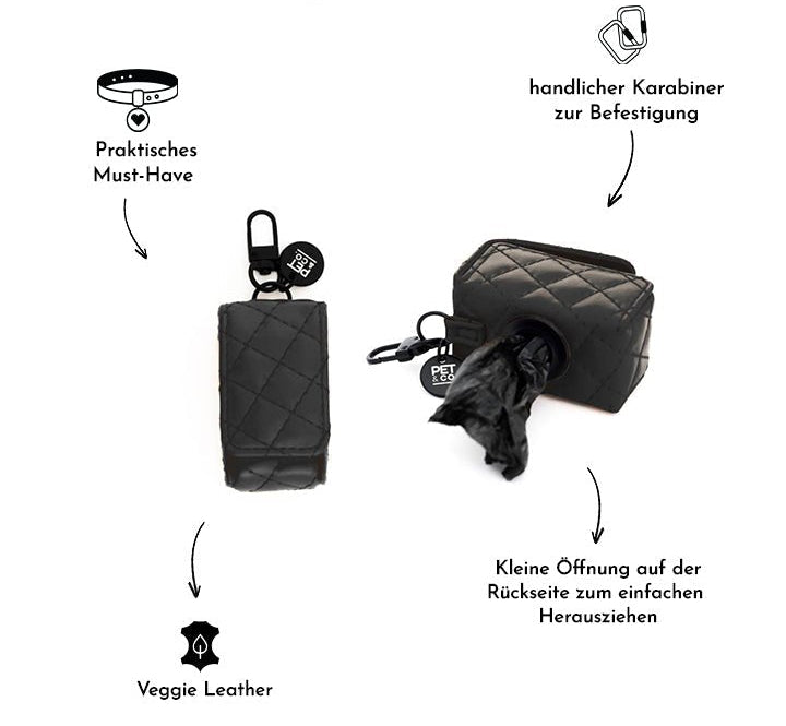 Quilted Vegan Leather Dog Waste Bag Dispenser with Attachment Clip