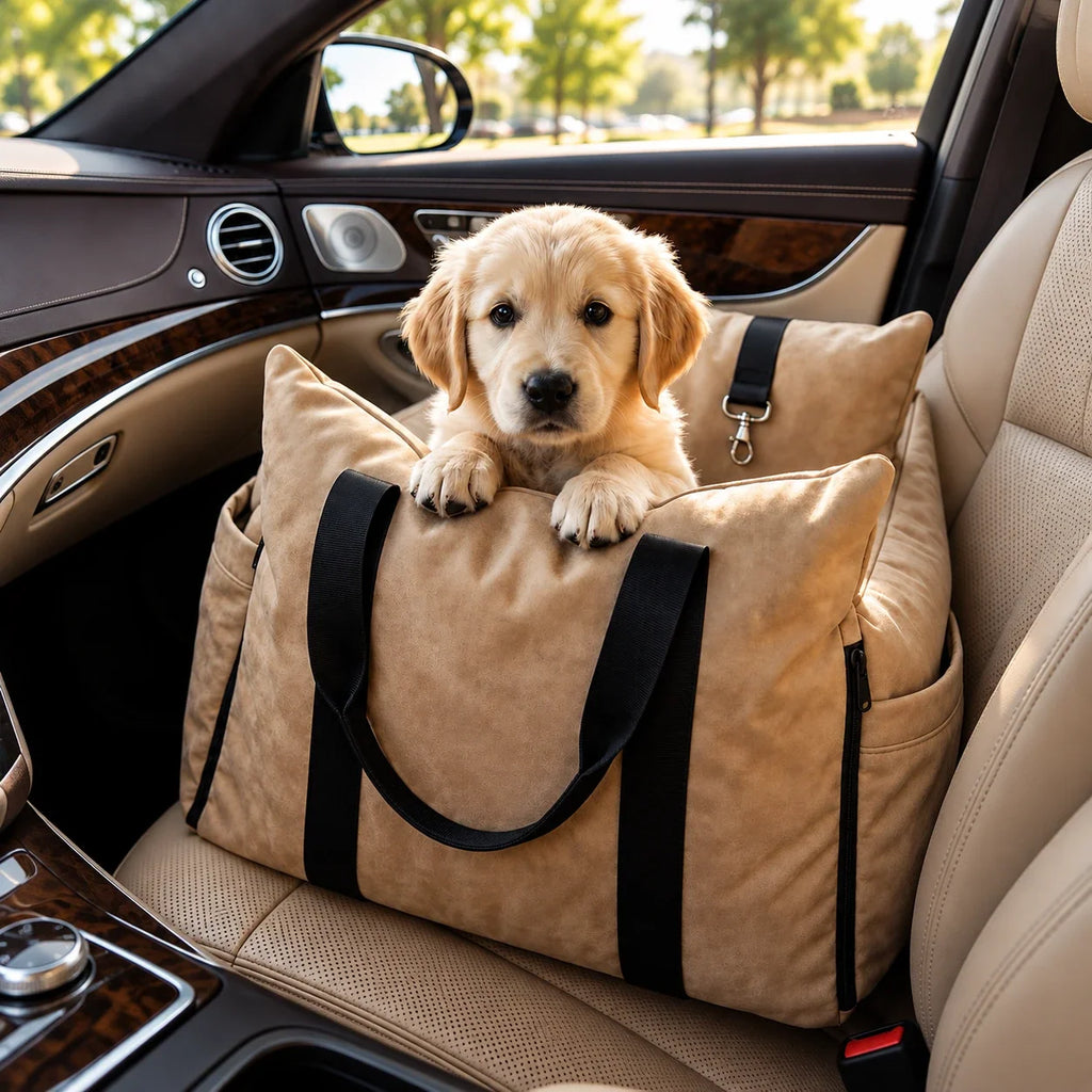 Sedile auto per cani in morbido cotone con memory foam e maniglie