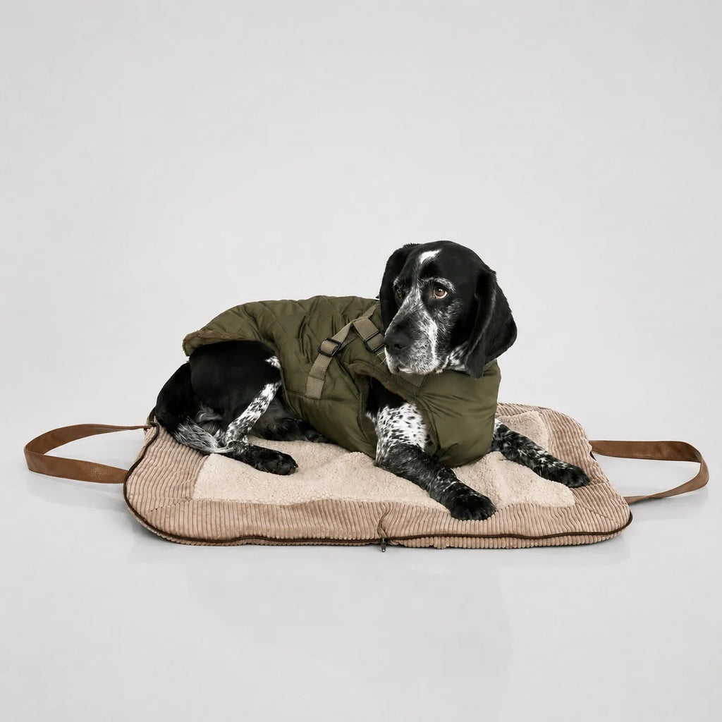 Weiche, faltbare Hundereisematte aus Cord mit kuscheligem Teddyfutter