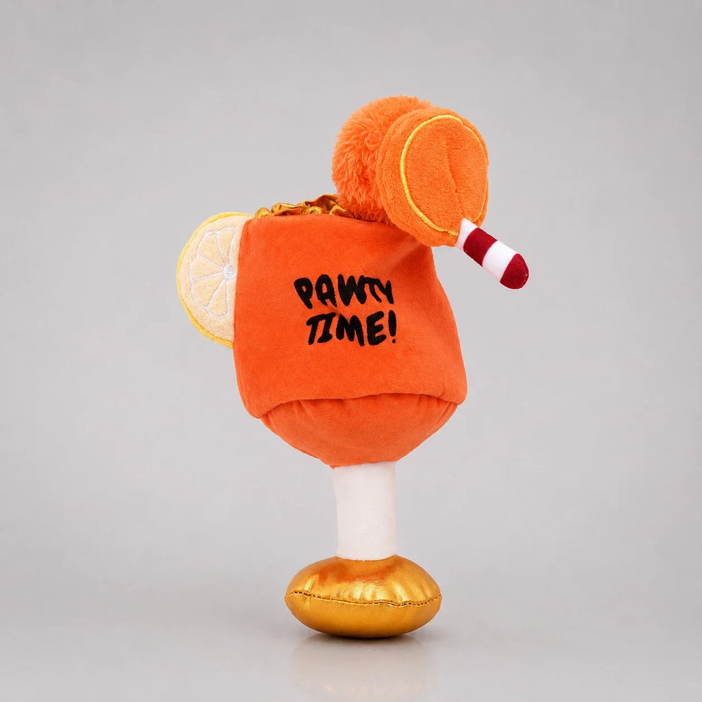 Oranges Cocktailglas-Plüschhundespielzeug mit Quietscher und Knisterfolie