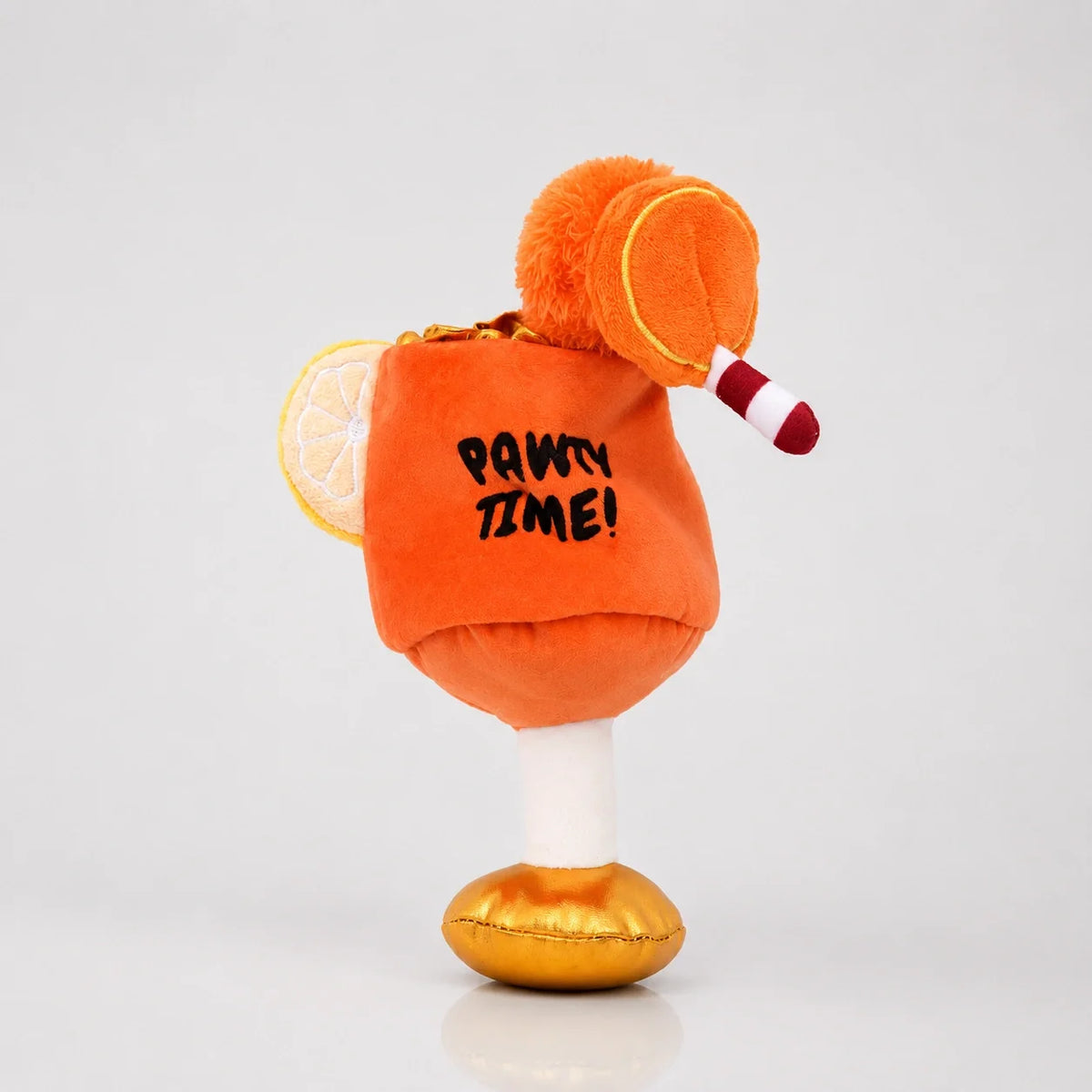 Oranges Cocktailglas-Plüschhundespielzeug mit Quietscher und Knisterfolie