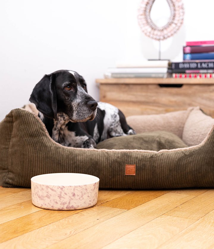 Cuccia per cani a forma di cuscino in velluto a coste con cuscino reversibile e memory foam