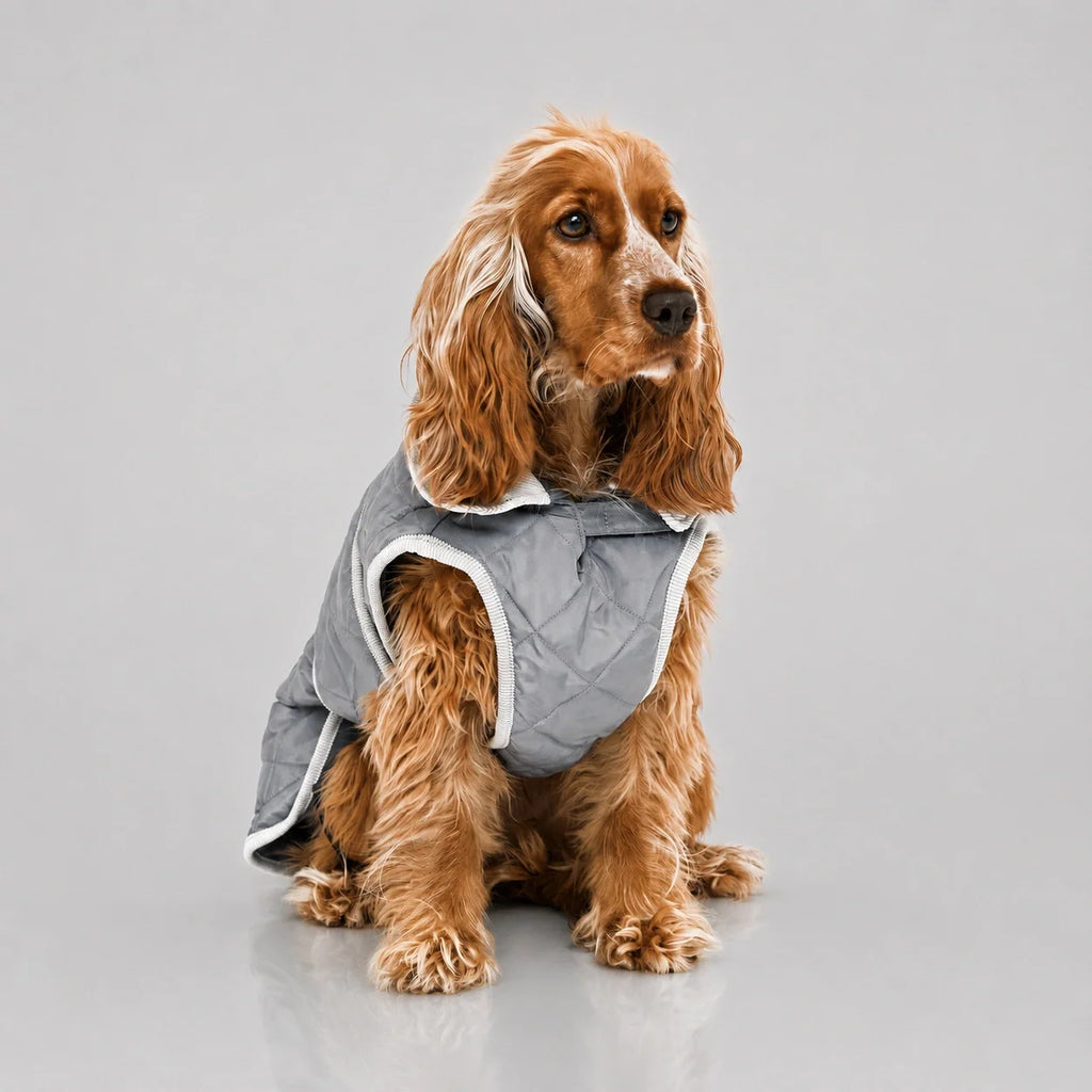 Waterproof Quilted Dog Coat with Adjustable Fit and Contrast Trim
