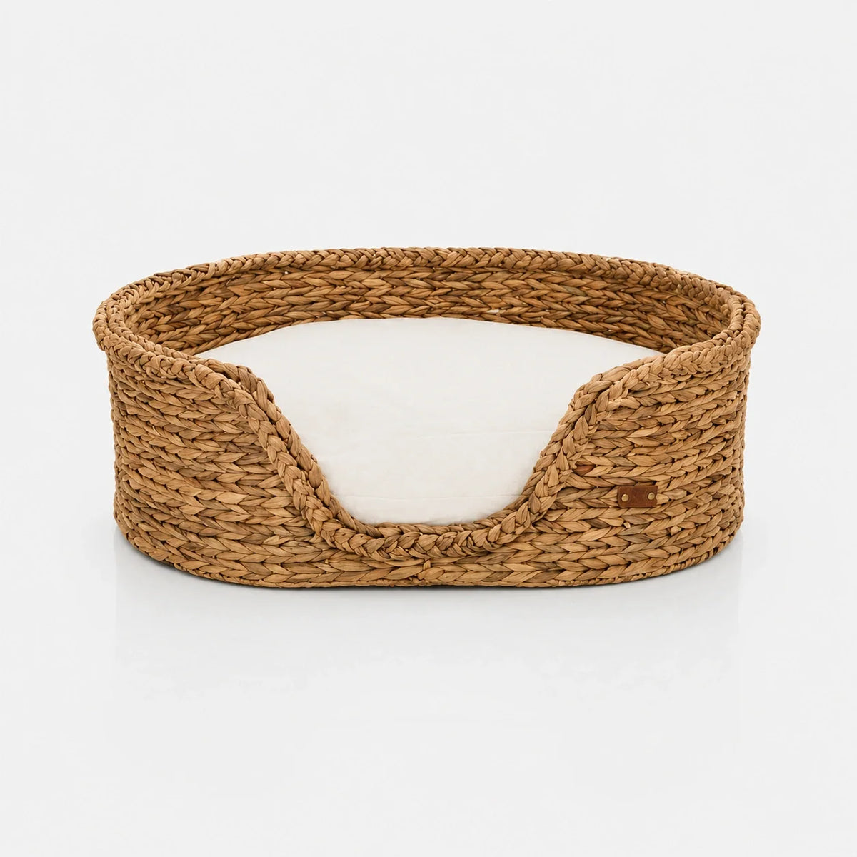 Panier pour animaux en jacinthe d'eau tressée naturelle avec coussin crème doux