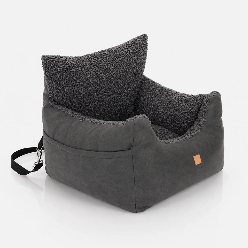 Seggiolino auto per cani in morbida ecopelliccia con imbottitura in memory foam