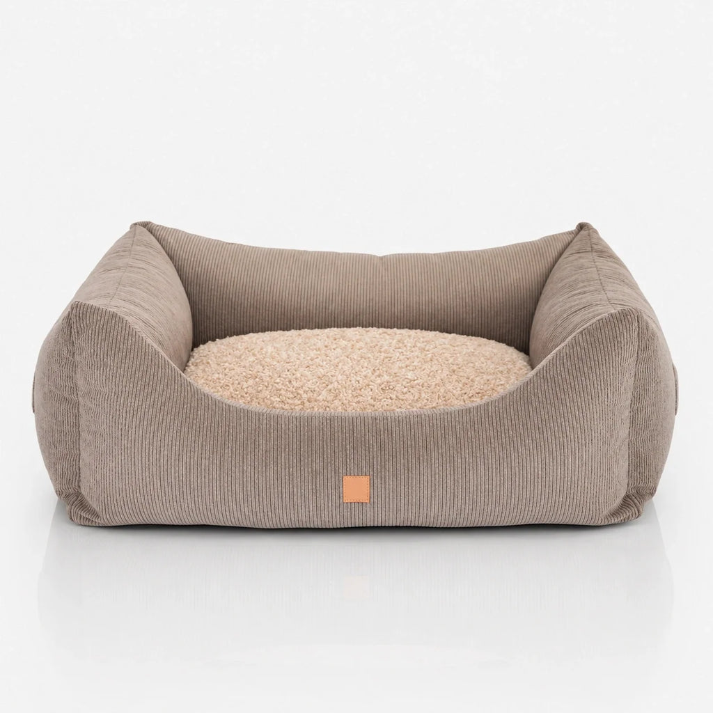Corduroy Bolster Dog Bed with Reversible Cushion and Memory Foam