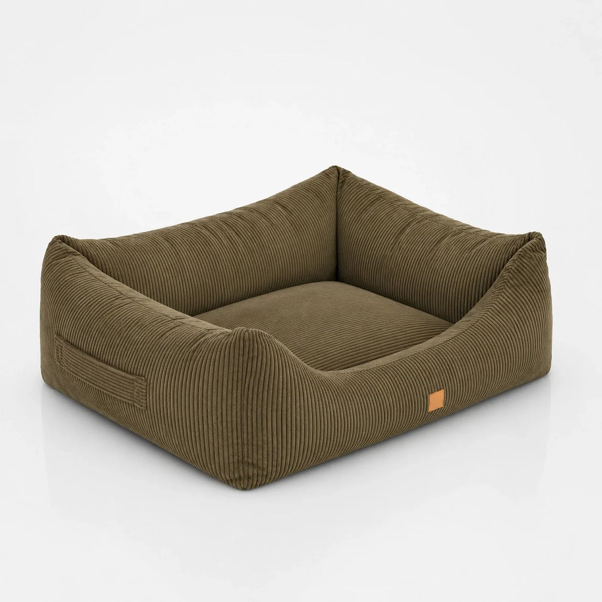 Corduroy Bolster Dog Bed with Reversible Cushion and Memory Foam