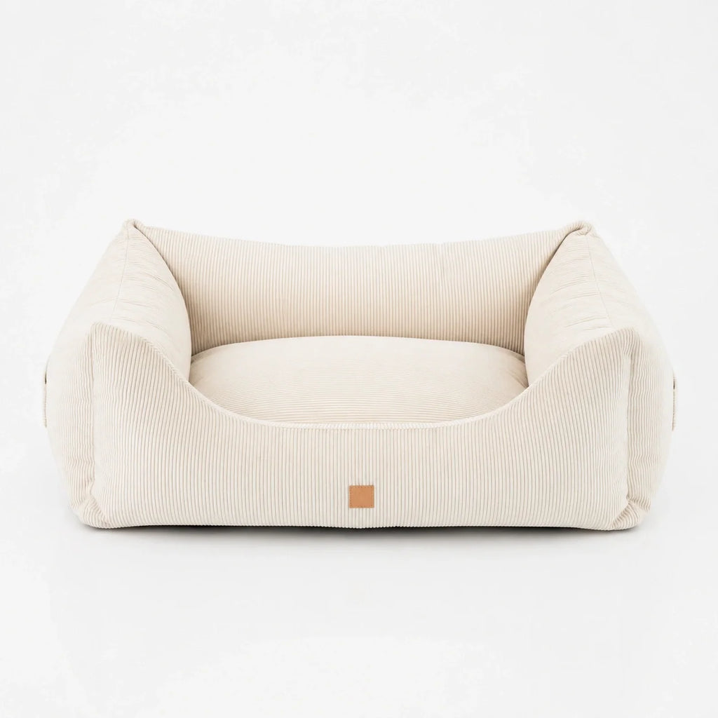 Corduroy Bolster Dog Bed with Reversible Cushion and Memory Foam
