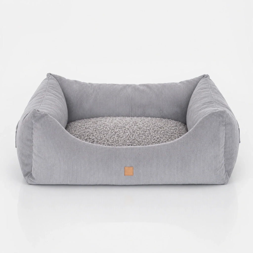 Corduroy Bolster Dog Bed with Reversible Cushion and Memory Foam
