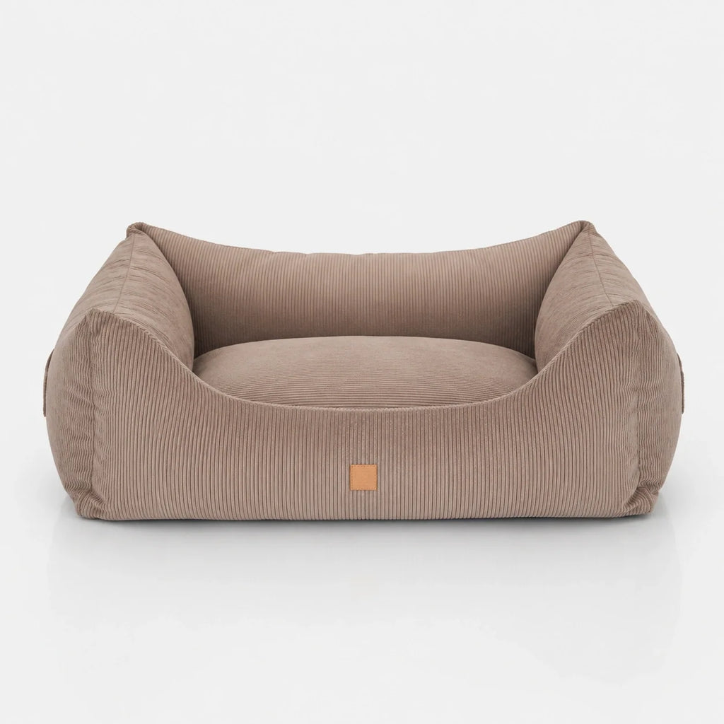 Corduroy Bolster Dog Bed with Reversible Cushion and Memory Foam