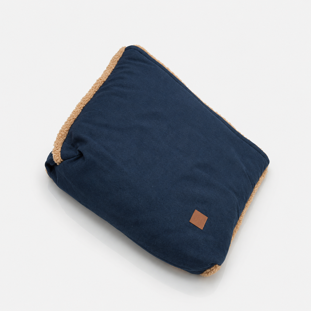 Cozy Blue Denim Dog Sleeping Bag with Teddy Fleece Lining