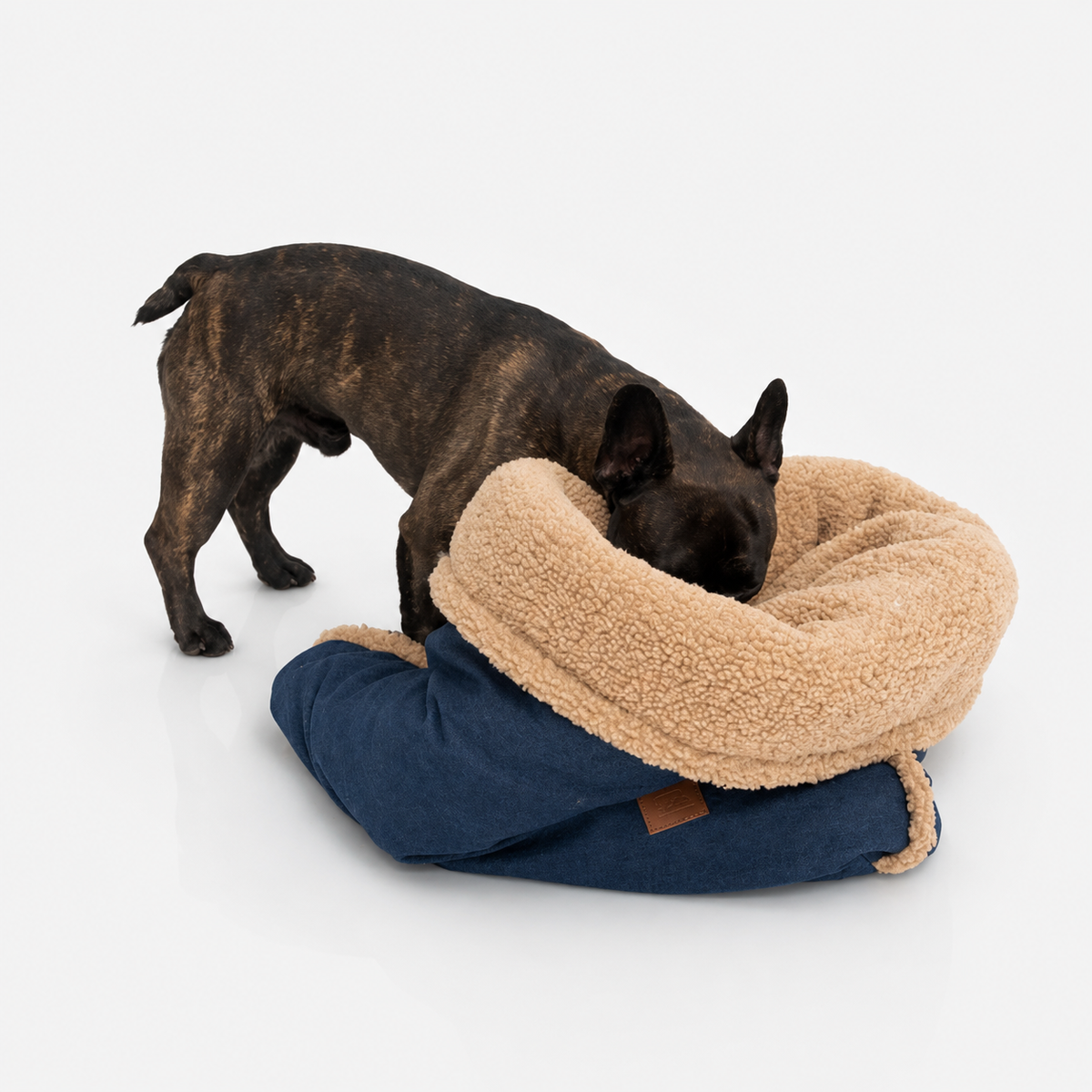 Cozy Blue Denim Dog Sleeping Bag with Teddy Fleece Lining