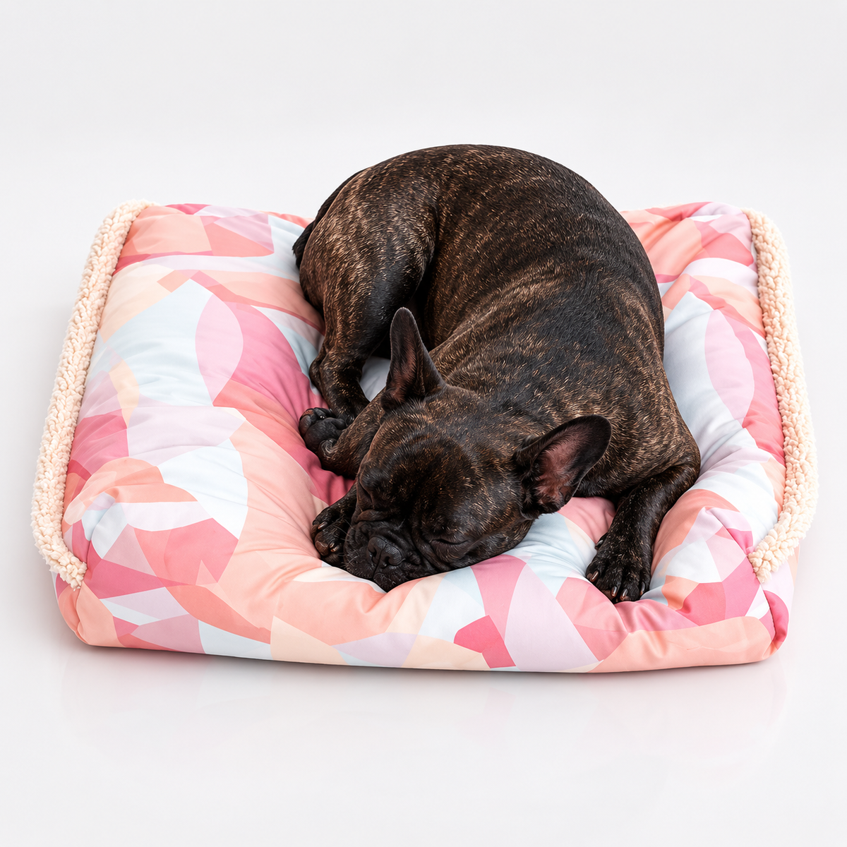 Pink Patterned Canvas Dog Sleeping Bag with Soft Teddy Lining