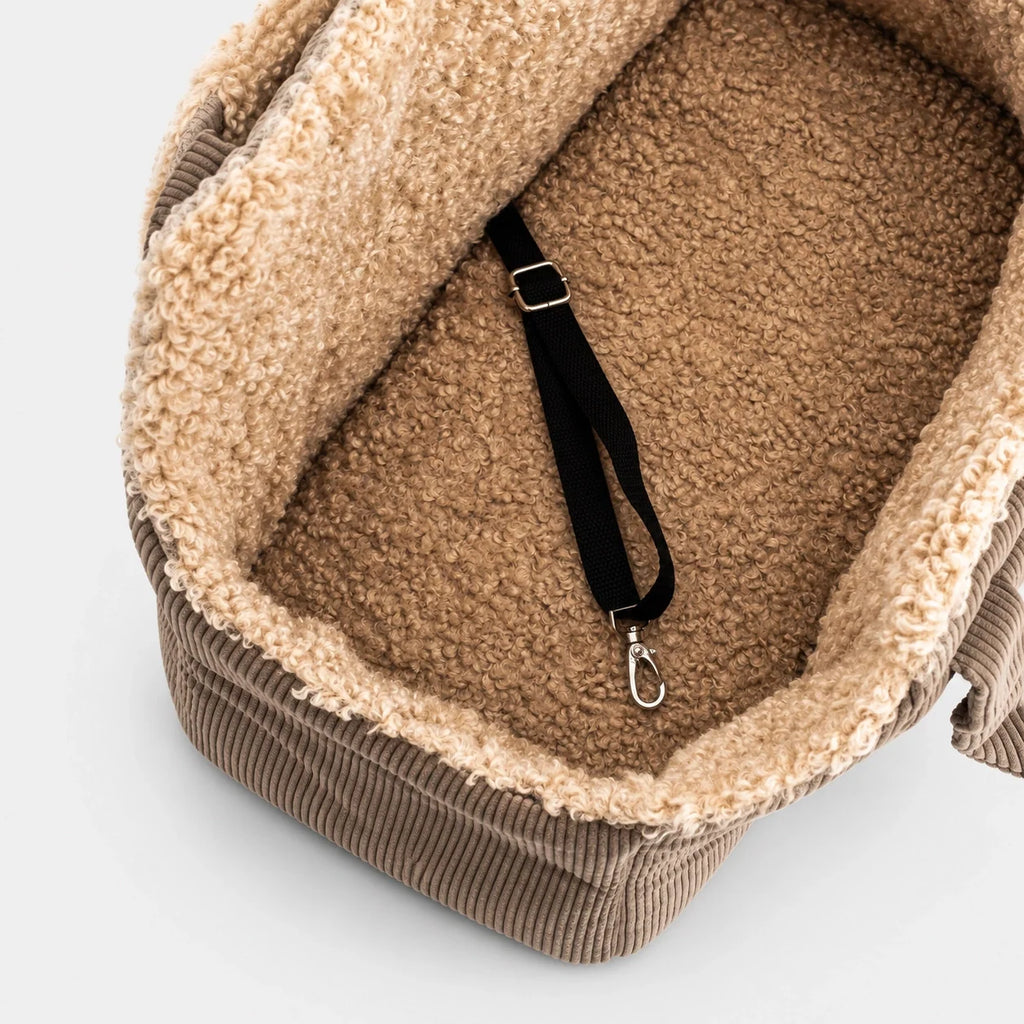 Borsa da trasporto per cani in velluto a coste con fodera in peluche e fondo rinforzato
