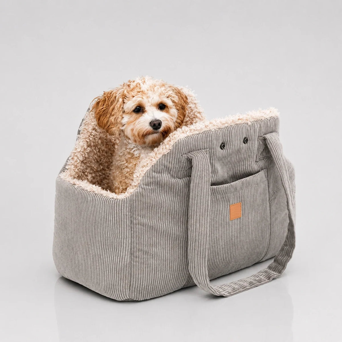 Borsa da trasporto per cani in velluto a coste con fodera in peluche e fondo rinforzato