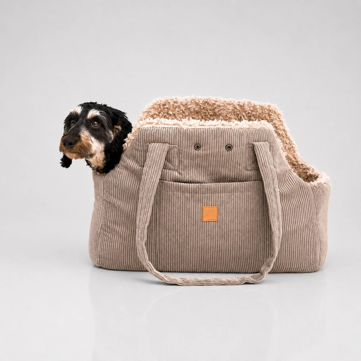 Borsa da trasporto per cani in velluto a coste con fodera in peluche e fondo rinforzato