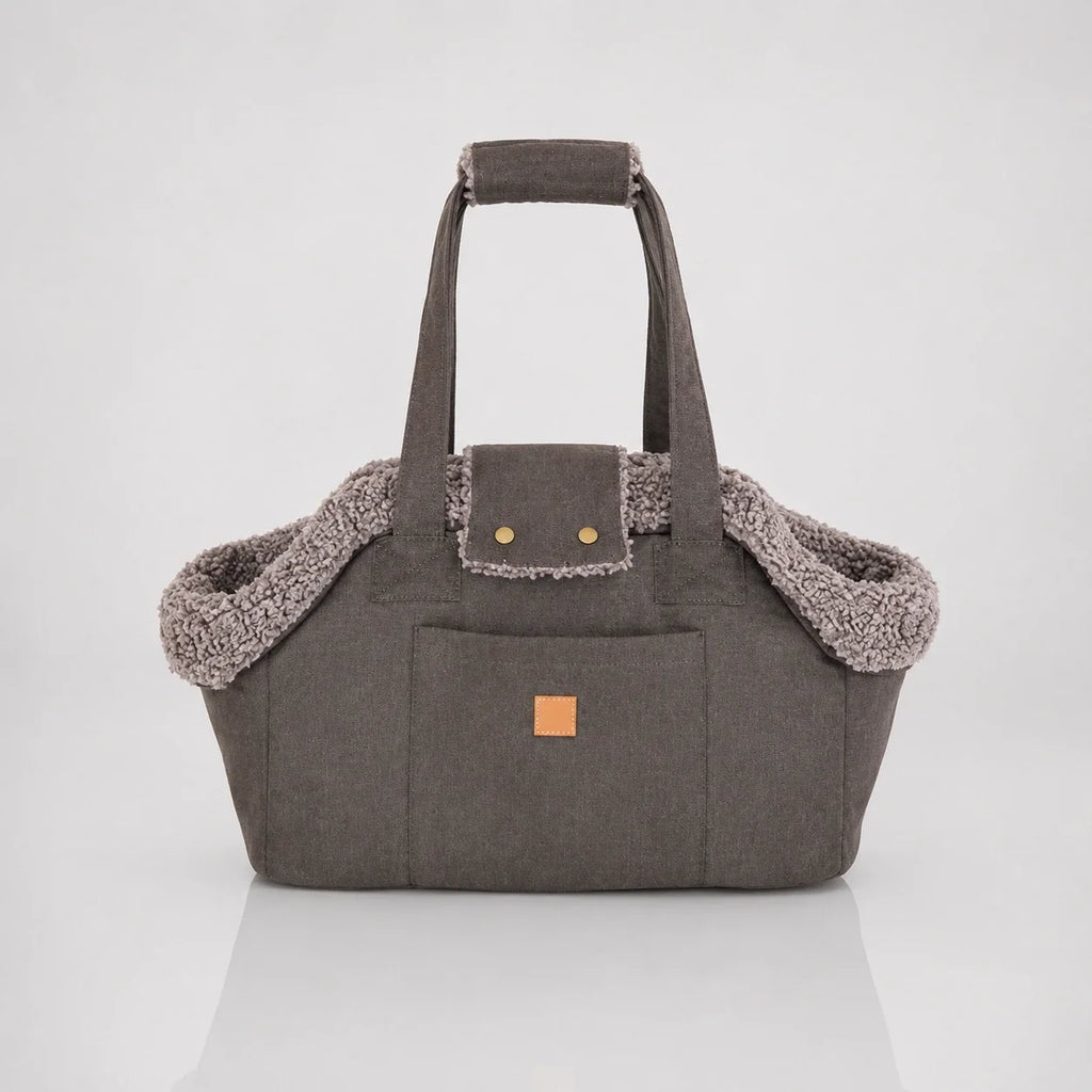 Canvas Dog Carrier Bag with Plush Lining and Reinforced Base