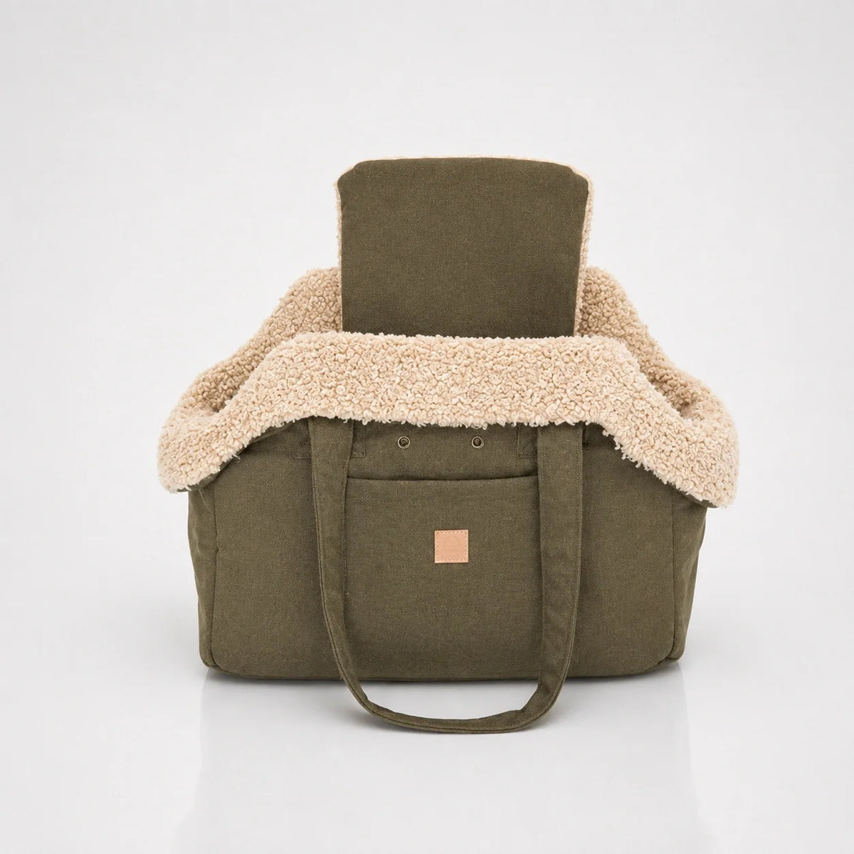 Borsa da trasporto per cani in tela con fodera in peluche e base rinforzata
