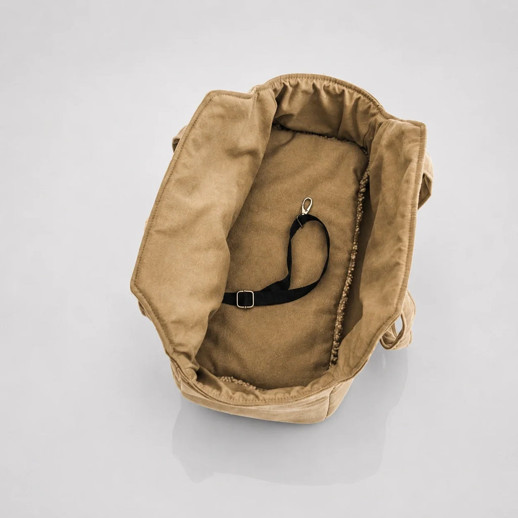 Canvas Dog Carrier Bag with Plush Lining and Reinforced Base
