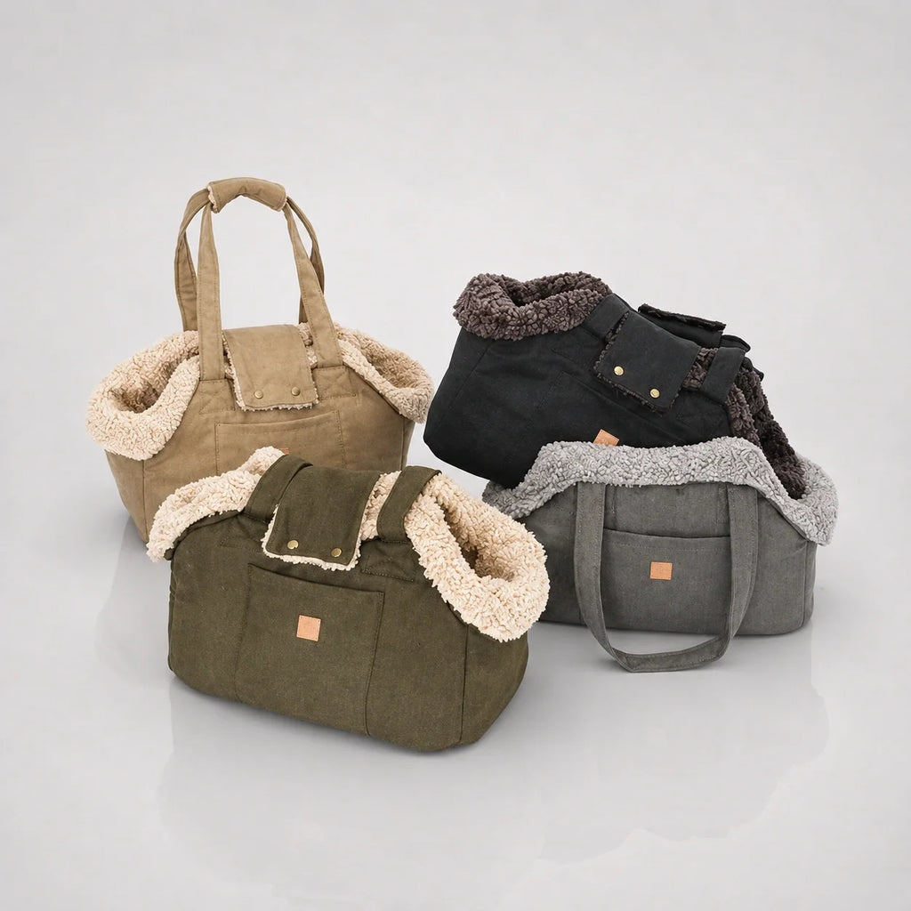 Canvas Dog Carrier Bag with Plush Lining and Reinforced Base