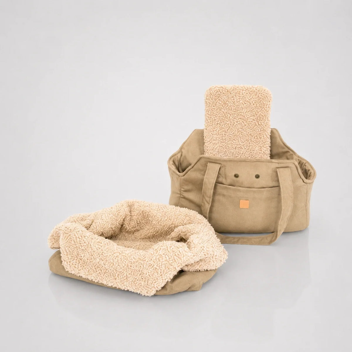 Borsa da trasporto per cani in tela con fodera in peluche e base rinforzata