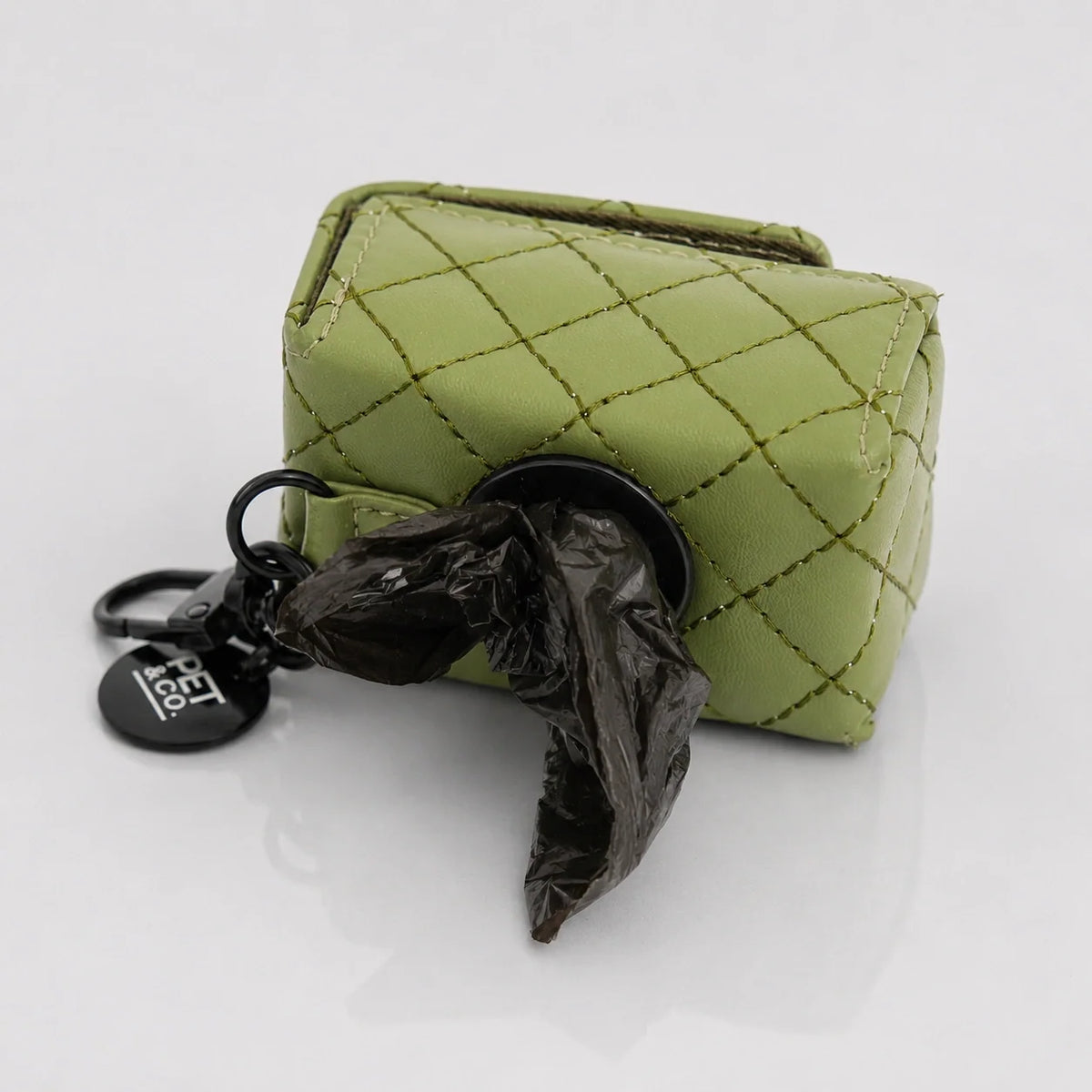 Quilted Vegan Leather Dog Waste Bag Dispenser with Attachment Clip