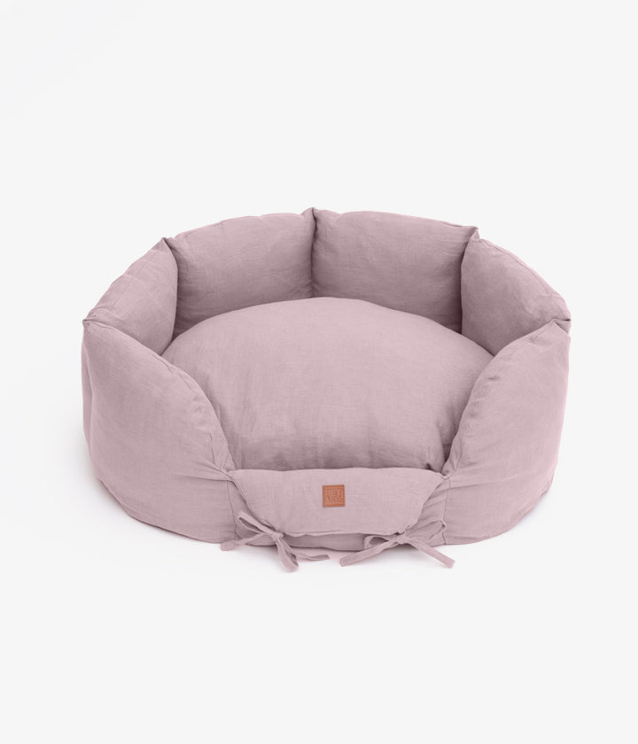 Hundebett aus Leinen in Altrosa mit weicher Memory-Foam-Füllung