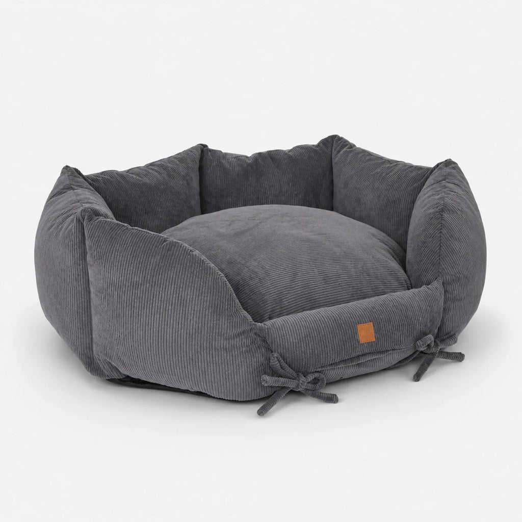 Weiches Cord-Hundebett mit Rand und waschbarem Memory-Foam-Kissen