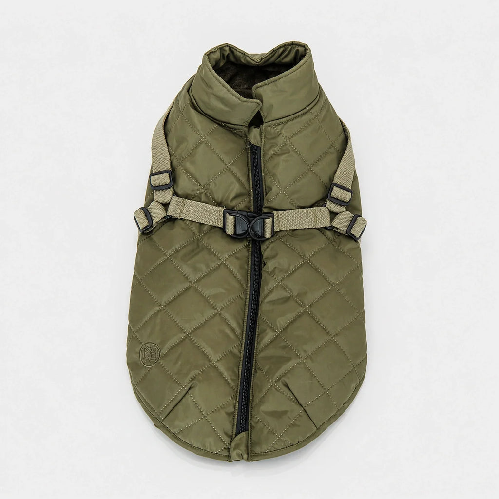 Waterproof Quilted Dog Coat with Adjustable Harness and Soft Lining