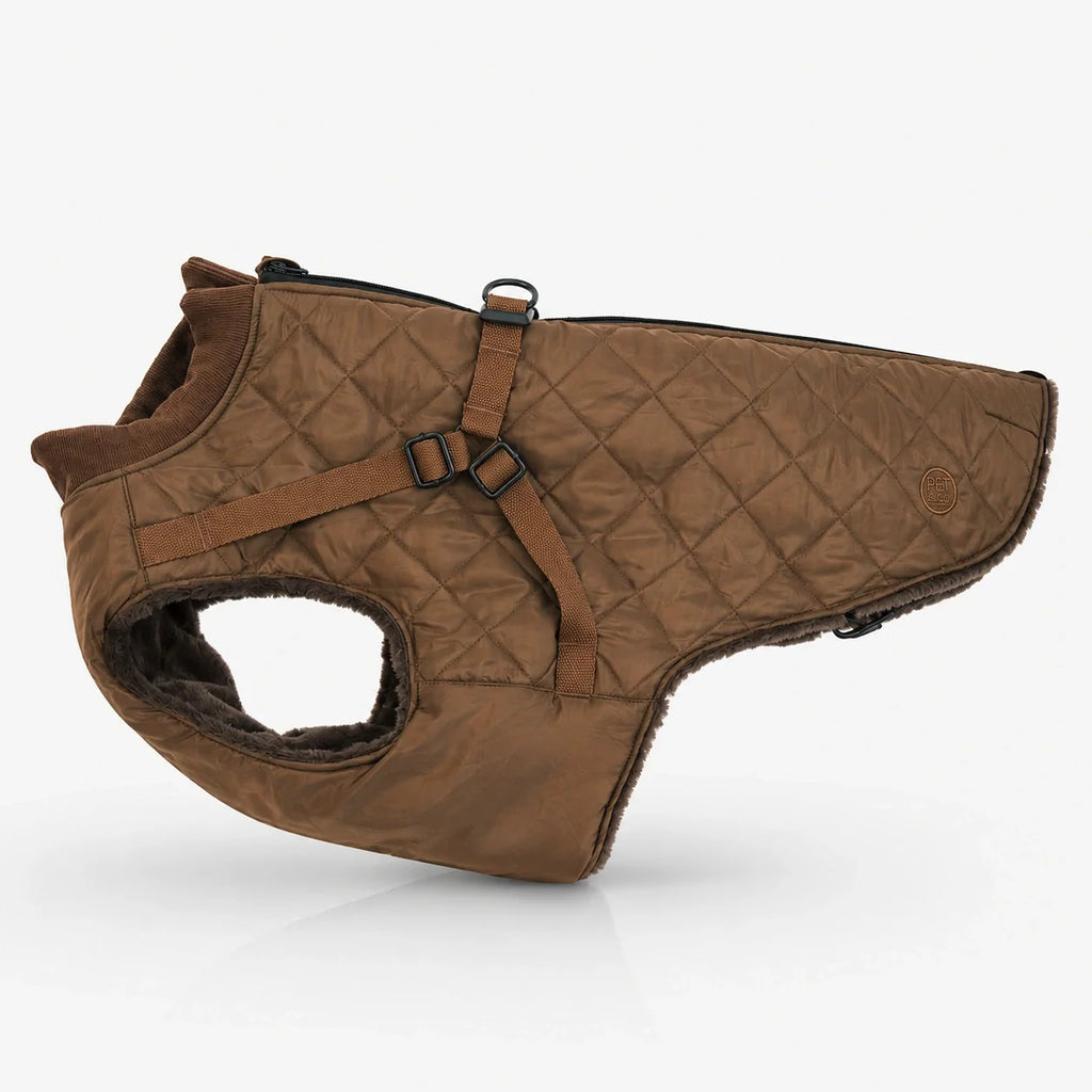 Waterproof Quilted Dog Coat with Adjustable Harness and Soft Lining