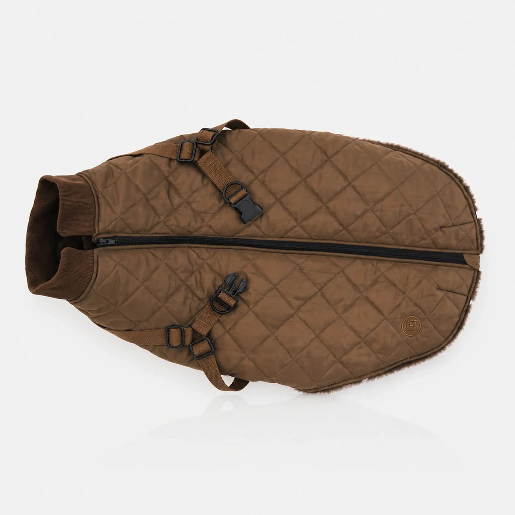 Waterproof Quilted Dog Coat with Adjustable Harness and Soft Lining