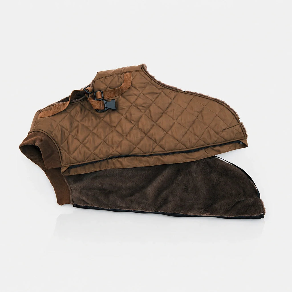 Waterproof Quilted Dog Coat with Adjustable Harness and Soft Lining
