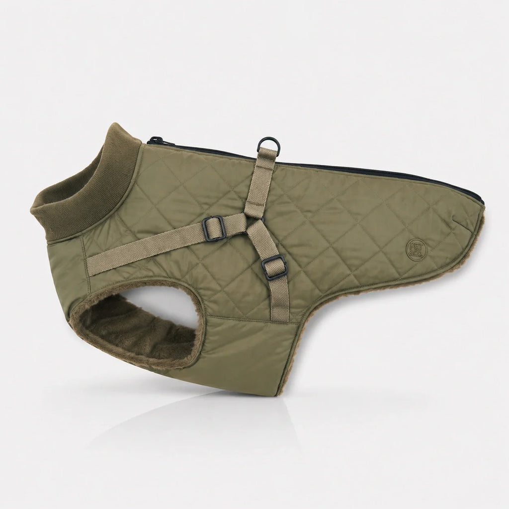 Waterproof Quilted Dog Coat with Adjustable Harness and Soft Lining