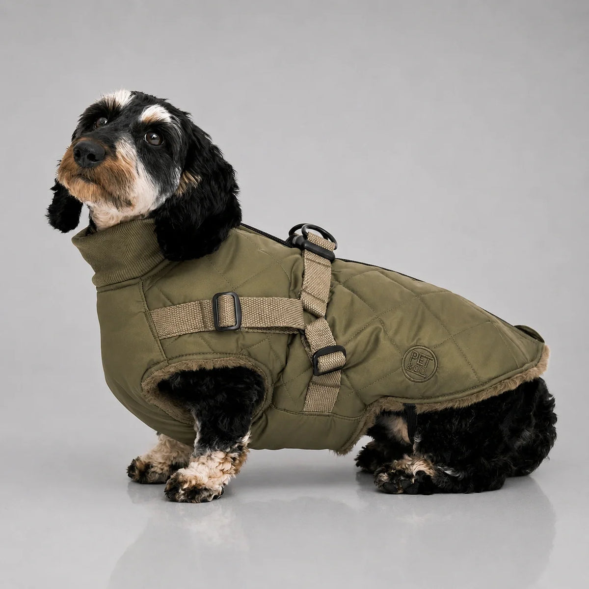 Waterproof Quilted Dog Coat with Adjustable Harness and Soft Lining