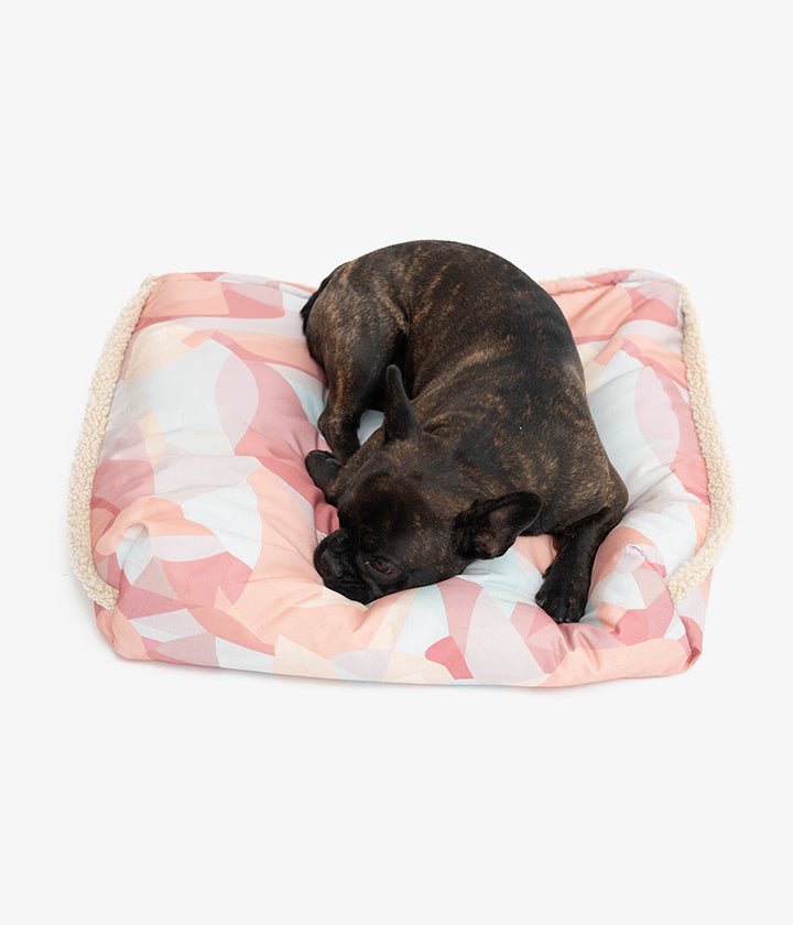 Pink Patterned Canvas Dog Sleeping Bag with Soft Teddy Lining