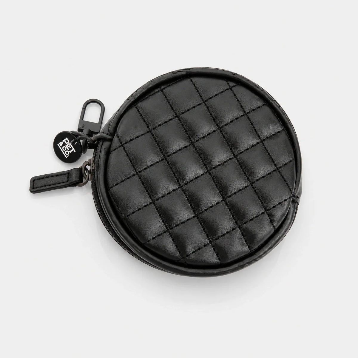Round Quilted Vegan Leather Dog Treat Pouch with Zipper Clip