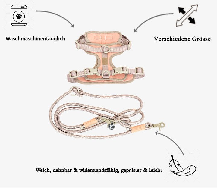 Verstellbares, gepolstertes Hundegeschirr mit passender Metallausstattung und Schnellverschlüssen