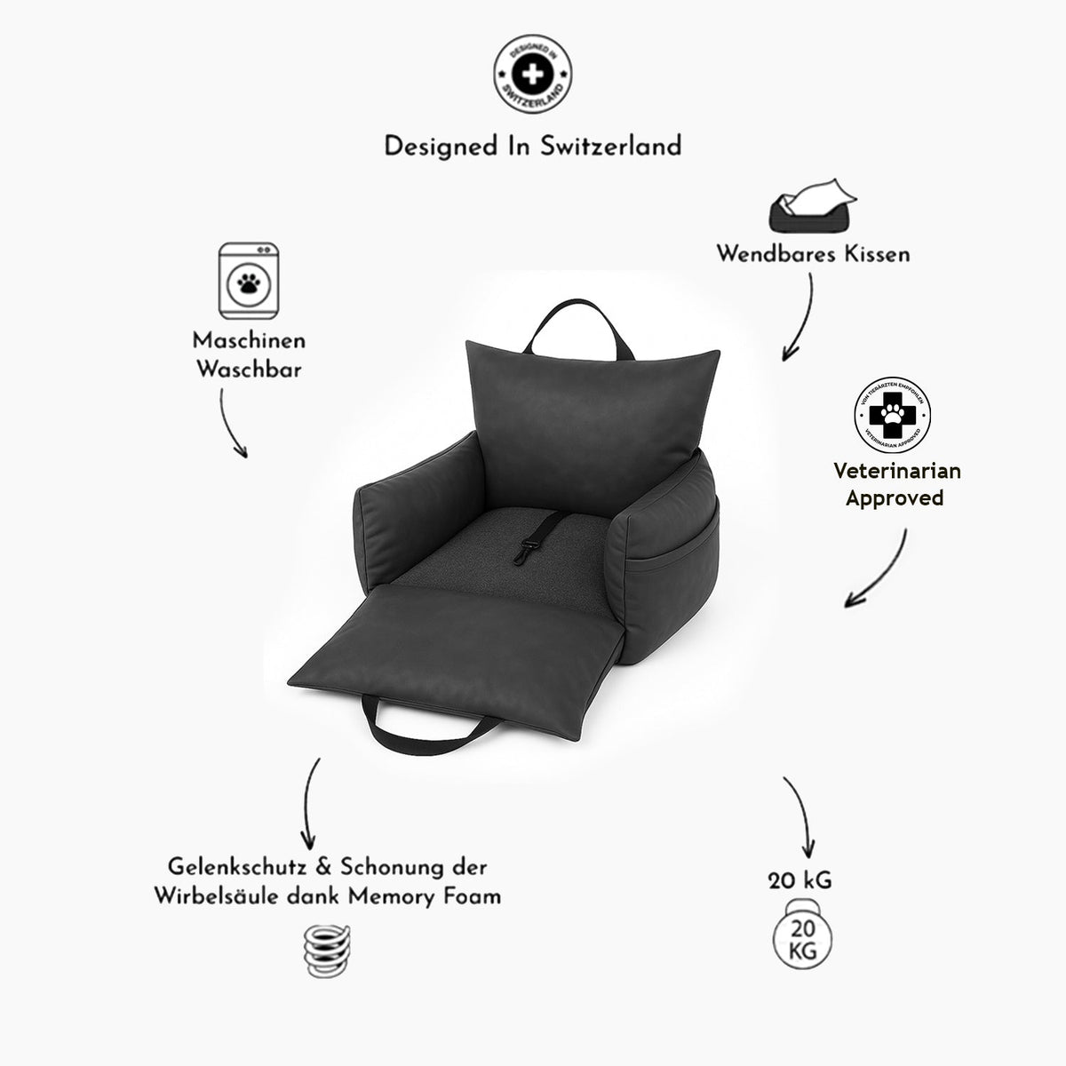 Sedile auto per cani in morbido cotone con memory foam e maniglie