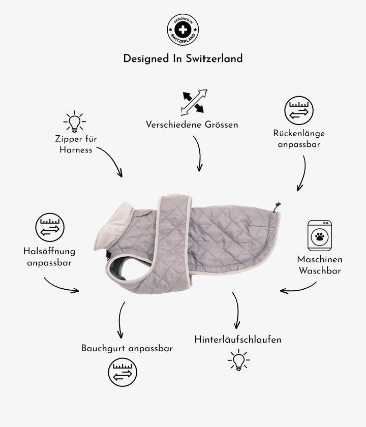 Waterproof Quilted Dog Coat with Adjustable Fit and Contrast Trim