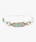 White Geometric Beaded Bracelet with Mint and Copper Tone Accents