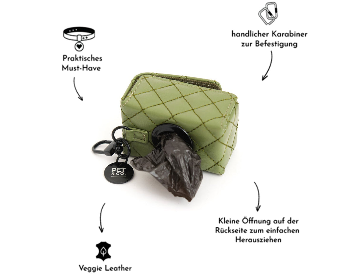 Quilted Vegan Leather Dog Waste Bag Dispenser with Attachment Clip